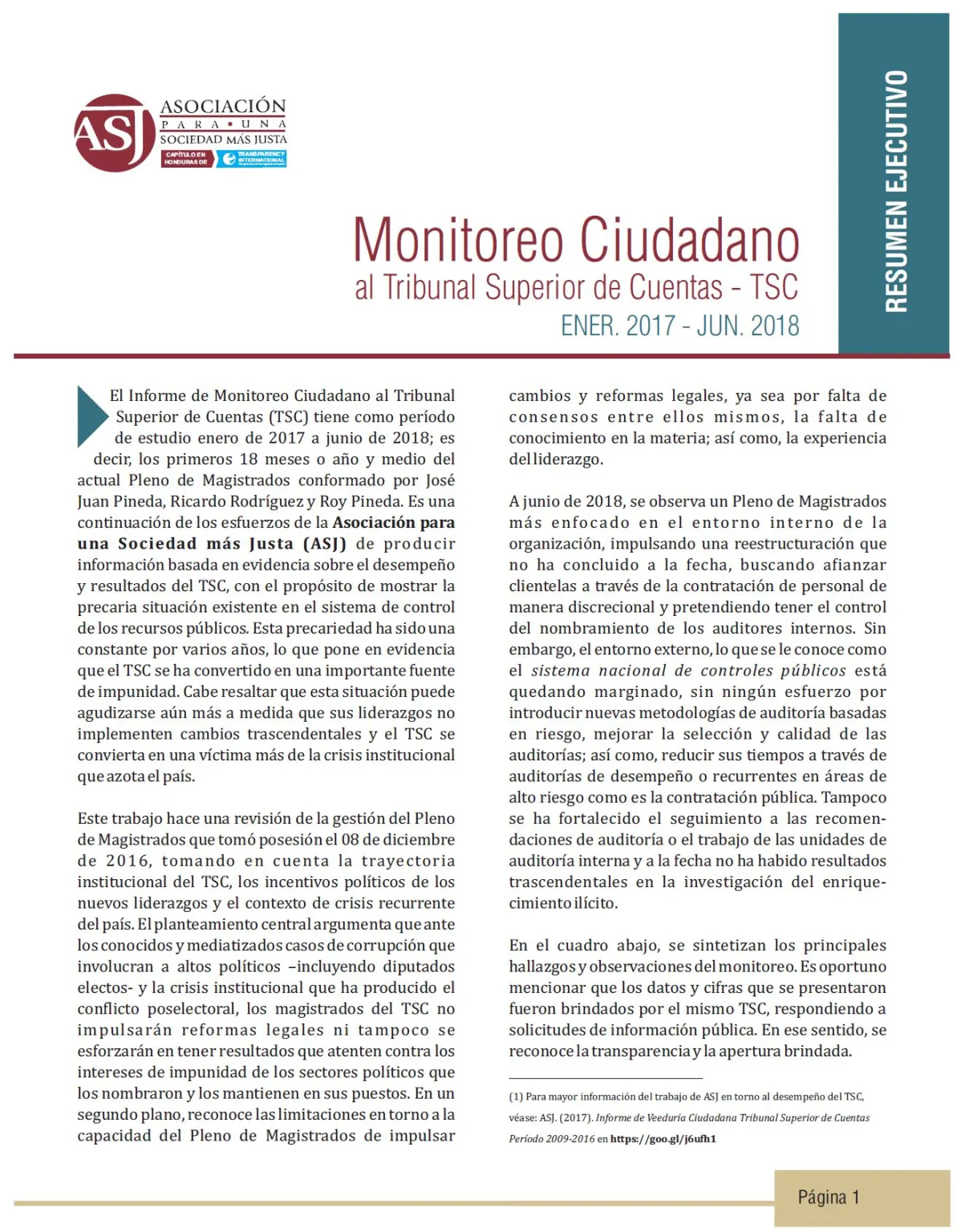 Resumen ejecutivo: Monitoreo ciudadano al TSC