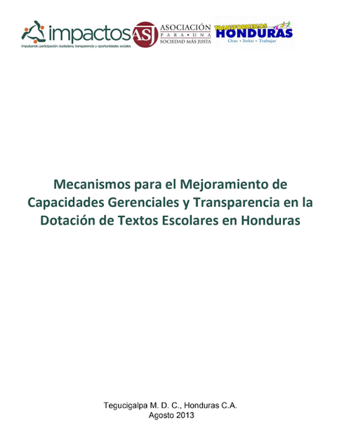 Mecanismos para el Mejoramiento de Capacidades Gerenciales y Transparencia en la Dotación de Textos Escolares en Honduras