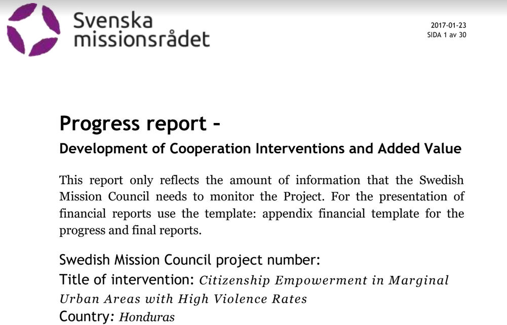 Progress report – Development of Cooperation Interventions and Added Value