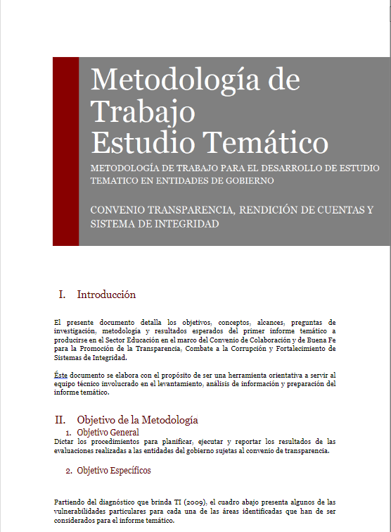 Metodología de Trabajo Estudio Temático: METODOLOGÍA DE TRABAJO PARA EL DESARROLLO DE ESTUDIO TEMATICO EN ENTIDADES DE GOBIERNO