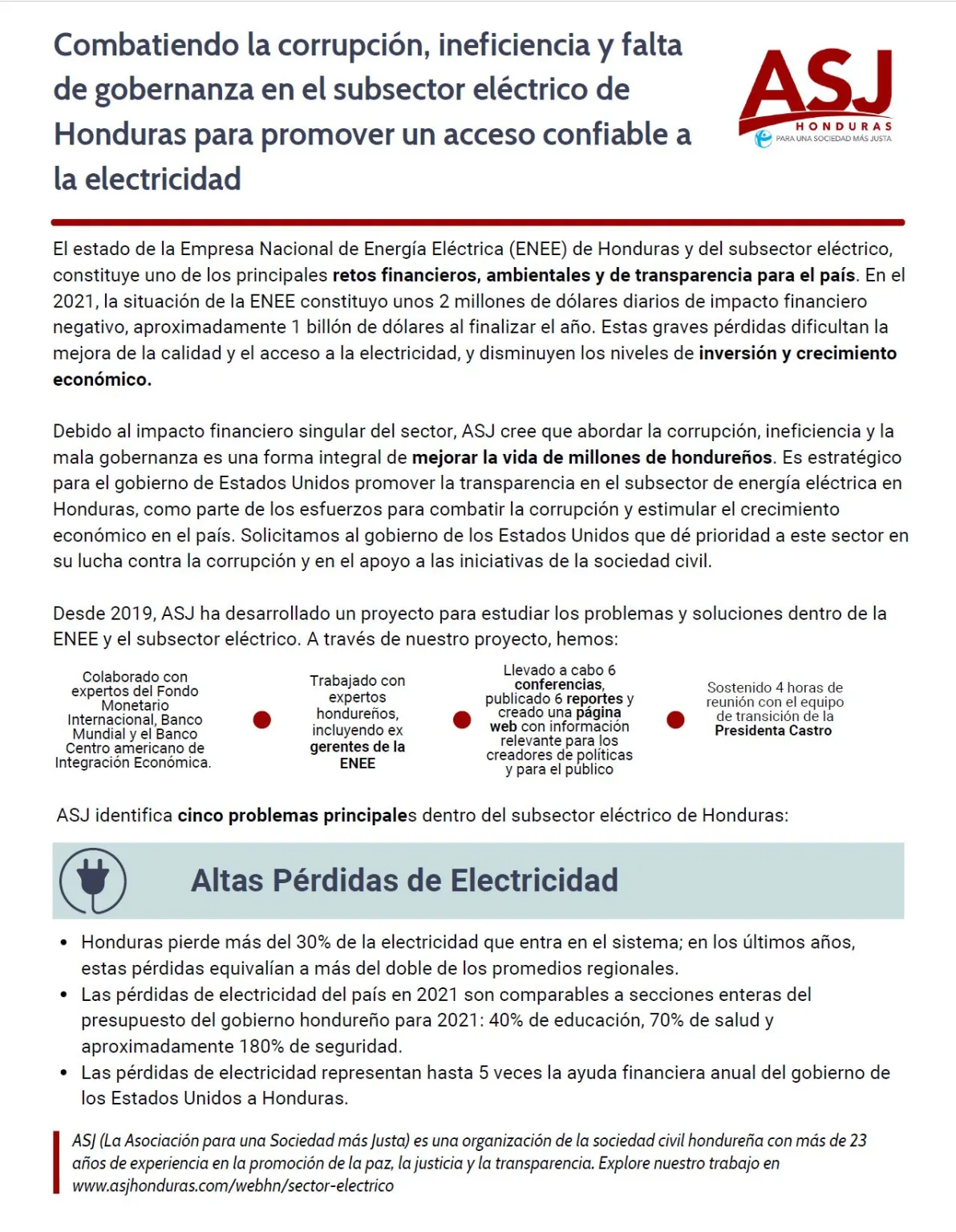 Combatiendo La Corrupción, Ineficiencia Y Falta De Gobernanza En El Subsector Eléctrico De Honduras Para Promover Un Acceso Confiable A La Electricidad