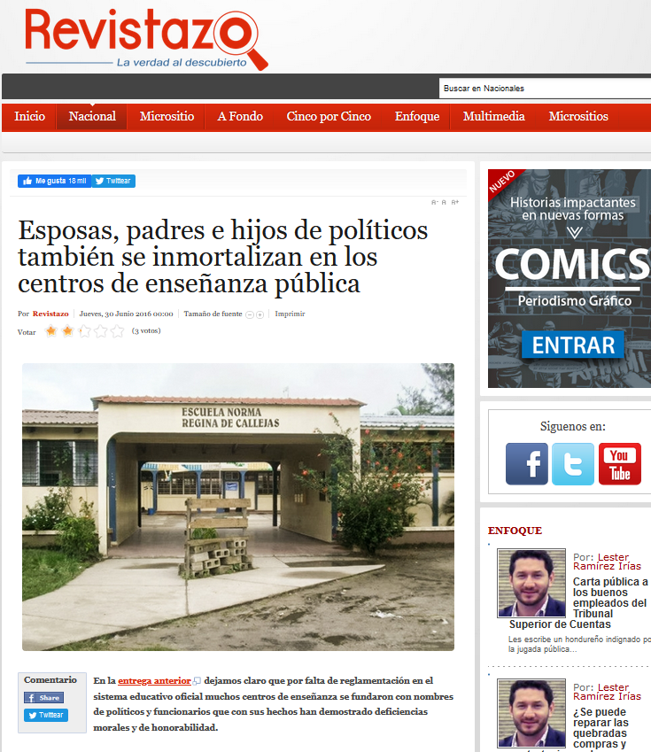 Esposas, padres e hijos de políticos también se inmortalizan en los centros de enseñanza pública — Parte II